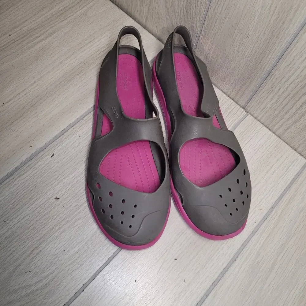 Crocs Iconic Comfort Womens Pink And Gray Size 8